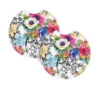 YYHWHJDE Garden Blossoming Wildflowers Birds Leaves Branches Prints Car Cup Coasters 2-Pack - The Ideal Housewarming Gift for Car Owners - High-Grade Neoprene Throw, Effortless Style & Protection