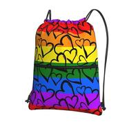 YYHWHJDE Gay Pride Rainbow Pattern Prints Drawstring Backpack Waterproof Gym Bag - Lightweight Foldable Sport Cover with Zipper Pocket for Travel Hiking