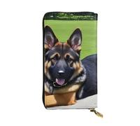 YYHWHJDE German shepherd dog Printed Leather long clutch wallet Designed for fashion girls and women stylish and personalized 7.48 x 4.13 in, Black, One Size