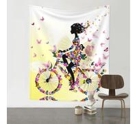 YYHWHJDE Girl Bicycle Butterfly Prints 60x51in Wall Tapestry - Lightweight Polyester Throw for Dorm Decor, Beach Blanket & Room Layering