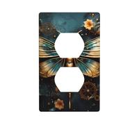 YYHWHJDE Gold Color Delicate Dragonfly Flower Picture Double Socket Wall Panel Decorative is Durable and Suitable for Socket Light Switch Accessories 4.5x2.76in