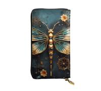 YYHWHJDE Gold Color Delicate Dragonfly Flower Printing Quality Leather Long Clutch Wallet Designed for Fashion Girls and Women Stylish 7.48 x 4.13 in