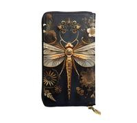 YYHWHJDE Gold Exquisite Dragonfly Picture Quality Leather Long Clutch Wallet Designed for Fashion Girls and Women Stylish 7.48 x 4.13 in