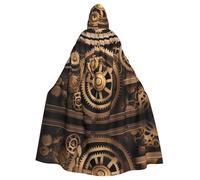 YYHWHJDE Gold mechanical gear Prints Halloween Adult Hooded Cloak for Parties and Costumes