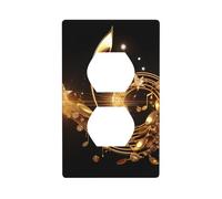 YYHWHJDE Gold Musical Note with Shiny Star Pattern Double Socket Wall Panel Decorative is Durable and Suitable for Socket Light Switch Accessories 4.5x2.76in