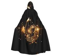 YYHWHJDE Gold Musical Note with Shiny Star Picture Halloween Adult Hooded Cloak for Role-Playing, Costumes, and Theme Parties