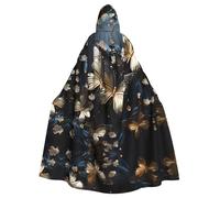 YYHWHJDE Gold White Butterflies Black Printing Halloween Adult Hooded Cloak for Parties and Costume Events