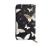 YYHWHJDE Gold White Butterflies Black Printing Quality Leather Long Clutch Wallet Designed for Fashion Girls and Women Stylish 7.48 x 4.13 in