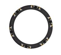 YYHWHJDE Gold White Butterflies Black Prints Quality Steering Wheel Grip - Quality Neoprene Cover for Universal Vehicle Protection