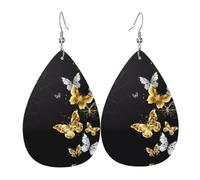 YYHWHJDE Gold White Butterflies Black Prints Teardrop Leather Earrings - Vibrant Dangle Layers for Women, Lightweight Fashion Jewelry for Parties & Everyday Wear