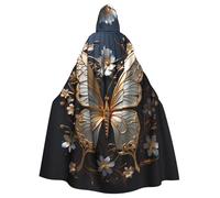 YYHWHJDE Gold White Butterflies Printing Halloween Adult Hooded Cloak for Parties and Costume Events