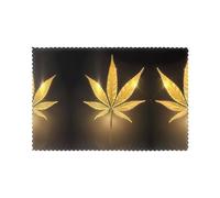 YYHWHJDE Golden Cannabis Prints Quality Table Throw Layers for Dining, Heat Resistant Placemats Set of 6, Durable Polyester Table Covers with Printed Designs