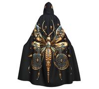 YYHWHJDE Golden Delicate Dragonfly on Black Background Printing Halloween Adult Hooded Cloak for Parties and Costume Events