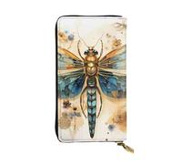 YYHWHJDE Golden Delicate Dragonfly on Yellow Background Printing Quality Leather Long Clutch Wallet Designed for Fashion Girls and Women Stylish 7.48 x 4.13 in