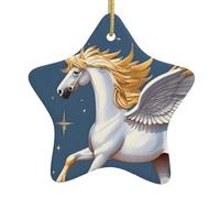 YYHWHJDE Golden Pegasus pattern Christmas Tree star Ceramic Hanging decorate : Comes with gold wire rope for easy hanging -2.9 in