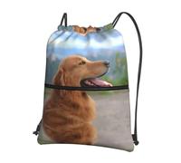 YYHWHJDE Golden Retriever Dog Prints Drawstring Backpack Waterproof Gym Bag - Lightweight Foldable Sport Cover with Zipper Pocket for Travel Hiking