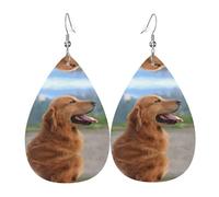 YYHWHJDE Golden Retriever Dog Prints Teardrop Leather Earrings - Lightweight Dangle Earrings for Women, Vivid Faux Leather Drops with Silver Plated Hooks, Chic Jewelry for Parties & Gifts