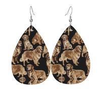 YYHWHJDE Golden Retrievers Prints Teardrop Leather Earrings - Lightweight Dangle Earrings for Women, Vivid Faux Leather Drops with Silver Plated Hooks, Chic Jewelry for Parties & Gifts