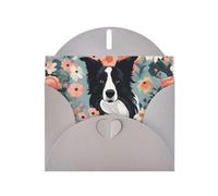 YYHWHJDE Gray Greeting Card Border Collie Florals Pattern for Festive Birthday Party Invitation