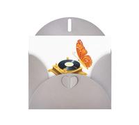 YYHWHJDE Gray Greeting Card Butterfly By The Gramophone Pattern Perfect for Valentine's Day, Wedding Anniversary & Party Invitations