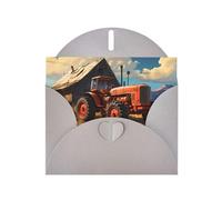 YYHWHJDE Gray Greeting Card Farm Red Tractor Prints for Christmas, Children's Birthday, Valentine's Day, and Party Invitation