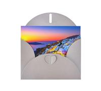 YYHWHJDE Gray Greeting Card Greece Island Sunset Landscape Pattern Perfect for Valentine's Day, Wedding Anniversary & Party Invitations