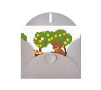 YYHWHJDE Gray Greeting Card Little brown bear planting fruit trees Pattern for Christmas, Children's Birthday, Valentine's Day, and Party Invitation