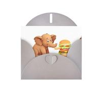 YYHWHJDE Gray Greeting Card Little brown elephant eating a burger Pattern for Christmas, Children's Birthday, Valentine's Day, and Party Invitation