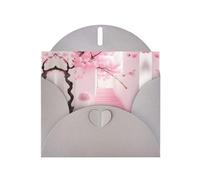 YYHWHJDE Gray Greeting Card Pink cherry blossom staircase Pattern for Christmas, Children's Birthday, Valentine's Day, and Party Invitation