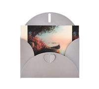 YYHWHJDE Gray Greeting Card Small Boat On The Lake Shore Pattern Perfect for Valentine's Day, Wedding Anniversary & Party Invitations