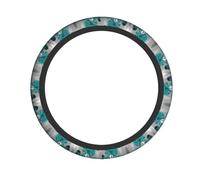 YYHWHJDE Gray Teal Flower Butterfly Prints Quality Steering Wheel Grip - Quality Neoprene Cover for Universal Vehicle Protection