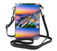 YYHWHJDE Greece Island Sunset Landscape Prints Small Leather Women'S Crossbody Flip Phone Bag, Waterproof And Durable