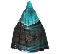 YYHWHJDE Green Aurora Borealis Picture Halloween Adult Hooded Cloak for Role-Playing, Costumes, and Theme Parties