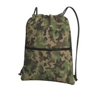 YYHWHJDE Green Camo Prints Drawstring Backpack Waterproof Gym Bag - Lightweight Foldable Sport Cover with Zipper Pocket for Travel Hiking