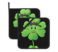 YYHWHJDE Green Clover Prints Square Insulated Pot Mat Set (2-Piece) 8x8in Waterproof, Thickened & Easy to Clean with Lanyard Design for Kitchen, Oven & BBQ