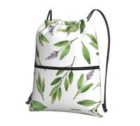 YYHWHJDE Green Flower Watercolor Herb Sage Leaves And Branches Prints Drawstring Backpack - Water-Resistant Polyester Throw Bag for Gym, Travel & Hiking - Lightweight, Durable & Compact