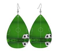 YYHWHJDE Green Grass Field Soccer Playground The Ball Prints Water Drop Leather Earrings - Stylish Dangle Throw for Parties, Vibrant Color Layering, Non-Fading Finish