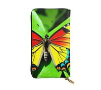 YYHWHJDE Green Leaf Colorful Butterfly Printing Quality Leather Long Clutch Wallet Designed for Fashion Girls and Women Stylish 7.48 x 4.13 in