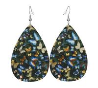 YYHWHJDE Green leaf colorful butterfly Prints Teardrop Leather Earrings - Lightweight Dangle Earrings for Women, Vivid Faux Leather Drops with Silver Plated Hooks, Chic Jewelry for Parties & Gifts