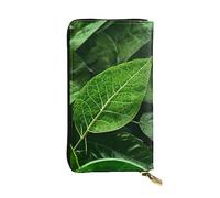 YYHWHJDE Green Leaf Nature Printing Quality Leather Long Clutch Wallet Designed for Fashion Girls and Women Stylish 7.48 x 4.13 in