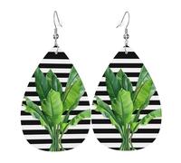YYHWHJDE Green Palm Leaf Prints Teardrop Leather Earrings - Lightweight Dangle Earrings for Women, Vivid Faux Leather Drops with Silver Plated Hooks, Chic Jewelry for Parties & Gifts