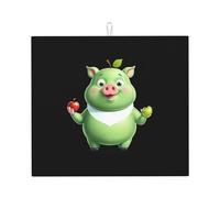YYHWHJDE Green Pig Holding an Apple Printed Kitchen Absorbent pad, Super Absorbent Microfiber, Oversized Anti Slip