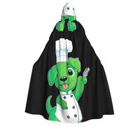 YYHWHJDE Green Puppy Wearing A Chef'S Hat Prints Halloween Adult Hooded Cape Men'S And Women'S Clothing Mantle Role-Playing