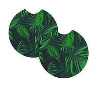 YYHWHJDE Green Tropical Jungle Plant Prints Car Cup Coasters 2-Pack - Premium Neoprene Drink Throws, Protect Cup Holders & Enhance Your Drive - Waterproof, Non-Slip Grip