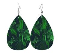 YYHWHJDE Green Tropical Jungle Plant Prints Teardrop Leather Earrings - Vibrant Dangle Layers for Women, Lightweight Fashion Jewelry for Parties & Everyday Wear