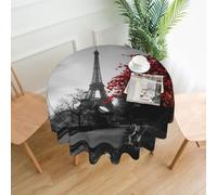 YYHWHJDE Grey Paris Eiffel Tower Prints 60in Round Decorative Tablecloth - High-Grade Polyester Throw for Stylish Dining & Event Table Protection