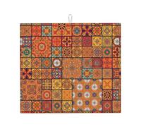 YYHWHJDE Group of Moroccan Geometric Prints Kitchen Drying Mat - Absorbent Dish Throw for Countertop, Non-Slip Layer with Vibrant Prints, Ideal for Housewarming