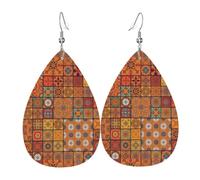 YYHWHJDE Group of Moroccan Geometric Prints Water Drop Leather Earrings - Stylish Dangle Throw for Parties, Vibrant Color Layering, Non-Fading Finish