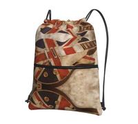 YYHWHJDE Guitar British Flag Prints Drawstring Backpack - Water-Resistant Polyester Throw Bag for Gym, Travel & Hiking - Lightweight, Durable & Compact