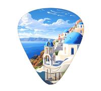 YYHWHJDE Guitar Picks Set of 12 - Durable ABS Variety Pack | for Acoustic, Electric Santorini Greek Island sea View Pattern